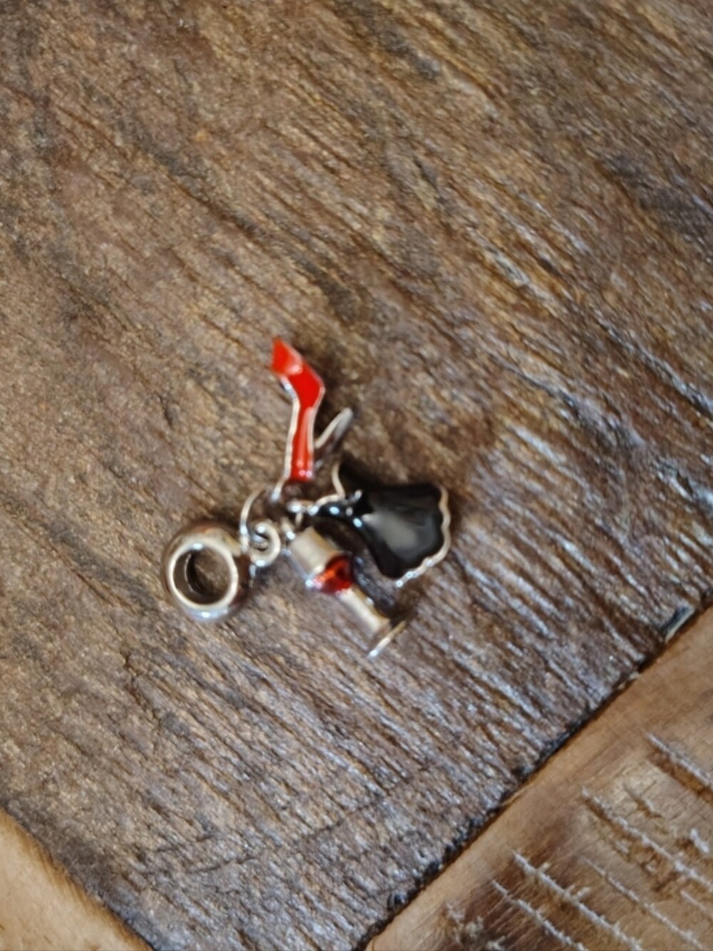 Silver Charm Dangle with Black Dress, Red Heel & Red Wine
